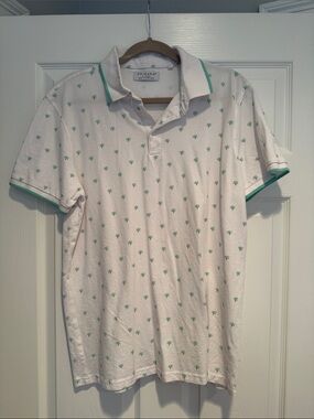 Primark White Polo with Green Palm Motif
